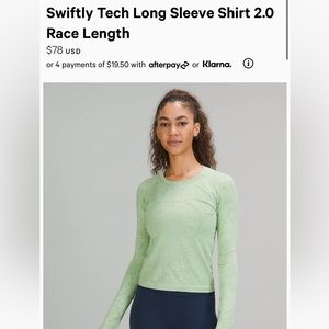 Lululemon Swiftly Tech Long Sleeve Shirt 2.0 Race Length in Creamy Mint